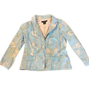 Calvin Klein Blue with Floral Design Jacket/Blazer Large